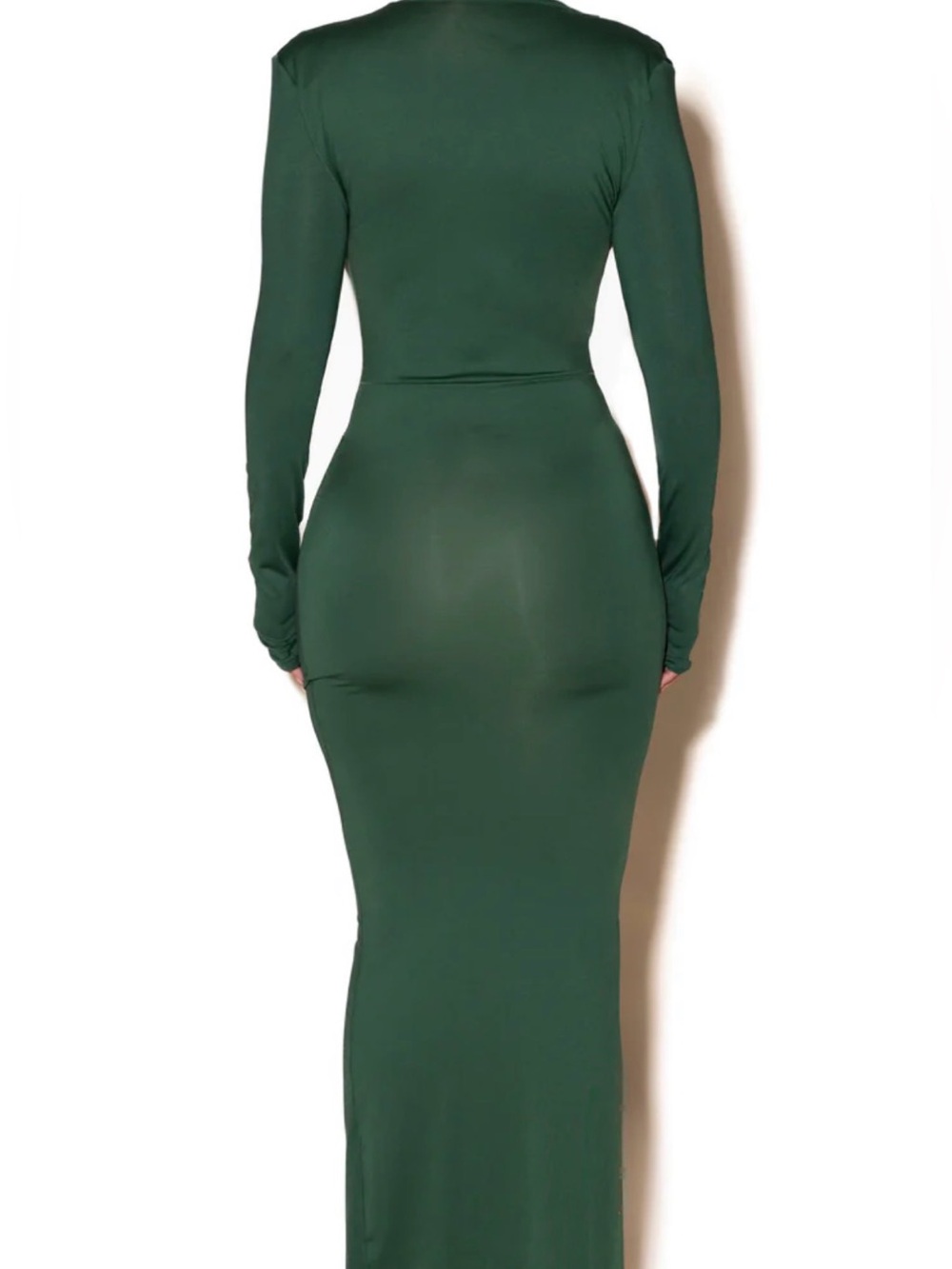 Elegant Deep V Long-Sleeve Midi Dress in Forest Green - Picture 2 of 2